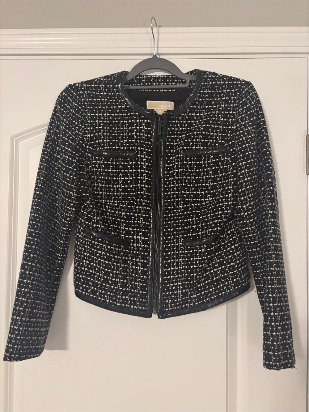 Black Tweed Zip-Front Women's Jacket